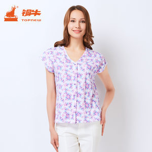 純棉舒適，貼心設計 銅牛女士短袖中老年睡衣背心開襟家居服